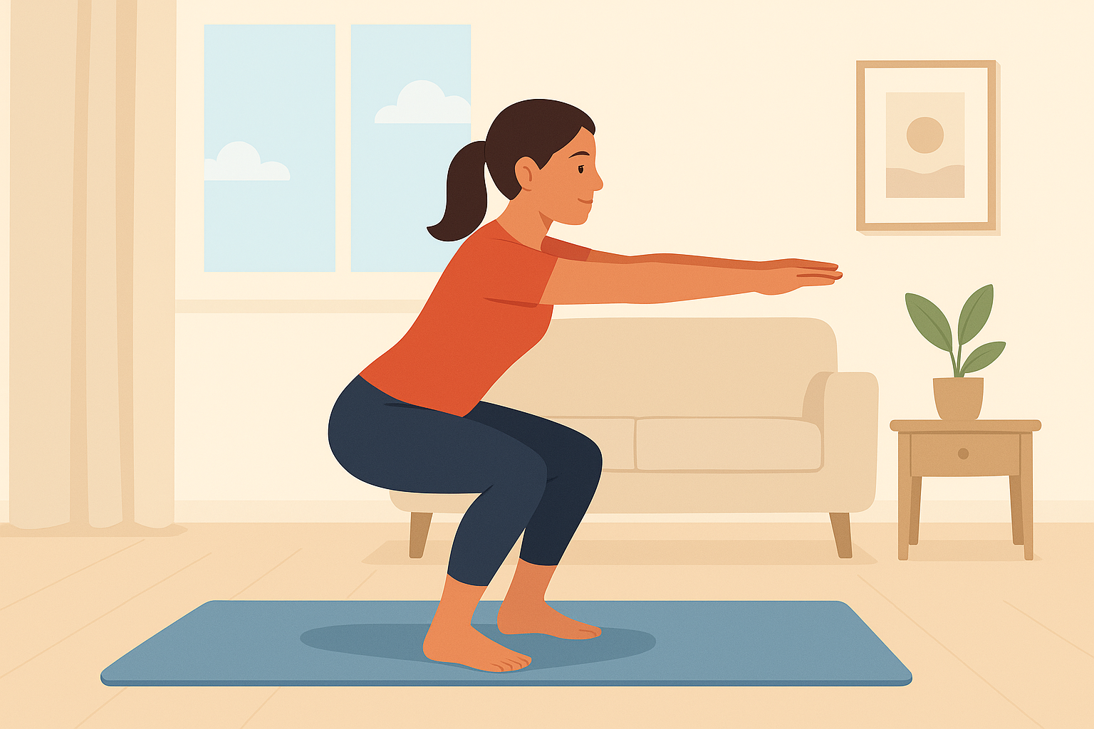 Squats exercise at home for legs and hips